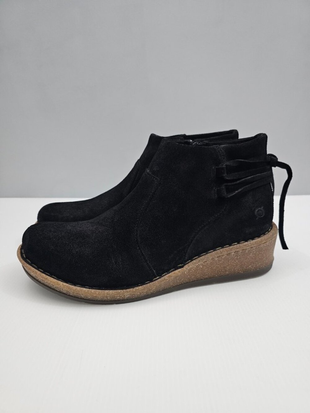 Born Viana Wedge Ankle Boots Womens 11 Black Suede Comfort Booties